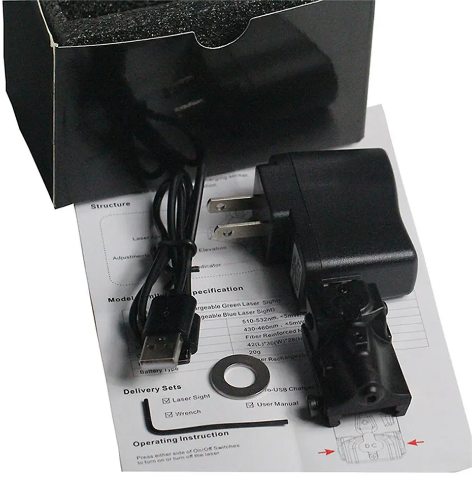 LUGER Rechargeable Aluminum Alloy Tactical Laser Sight Subcompact 20mm Green Blue Laser Sight Scope for Outside Hunting