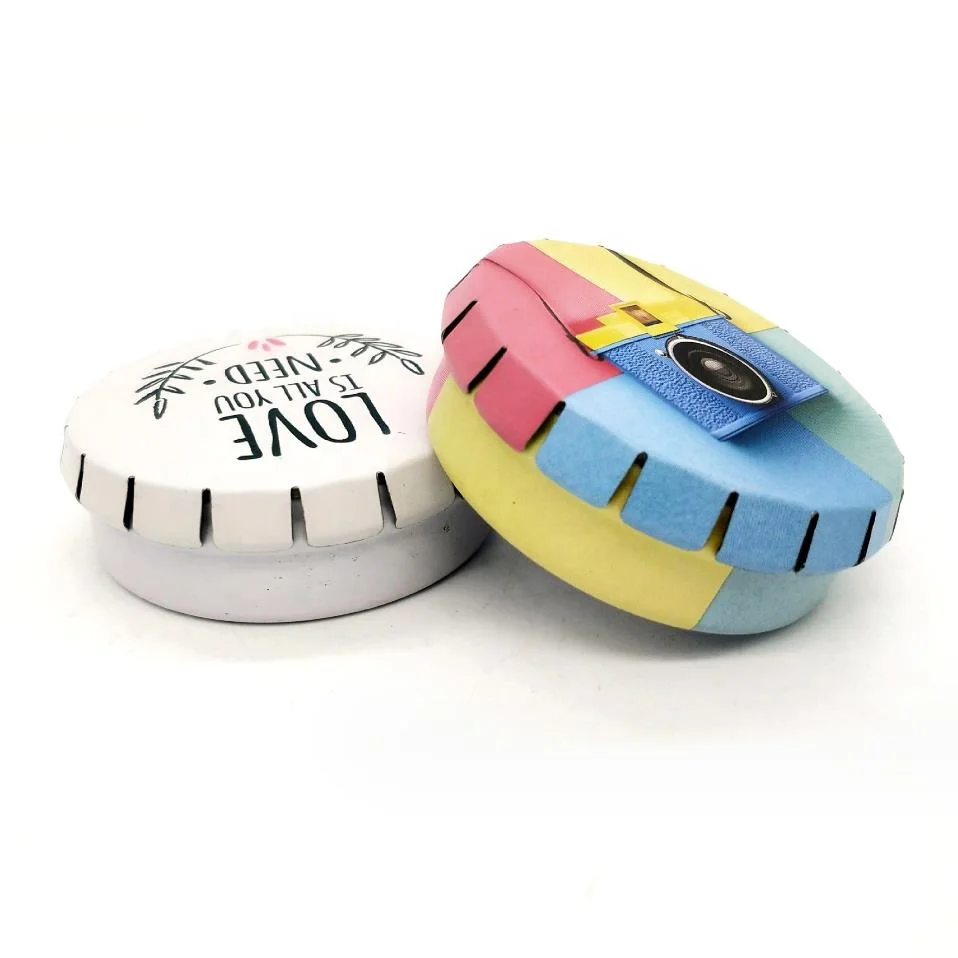 Round shaped mini metal click clack mint tin box can jar packaging for flavored candy metal tin box