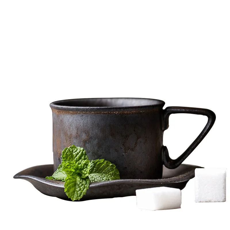 Creative Rust Glaze Ceramic Coffee Mug with Round/Square Coaster 101-200ml Vintage Espresso Barista Coffee Cup Mug