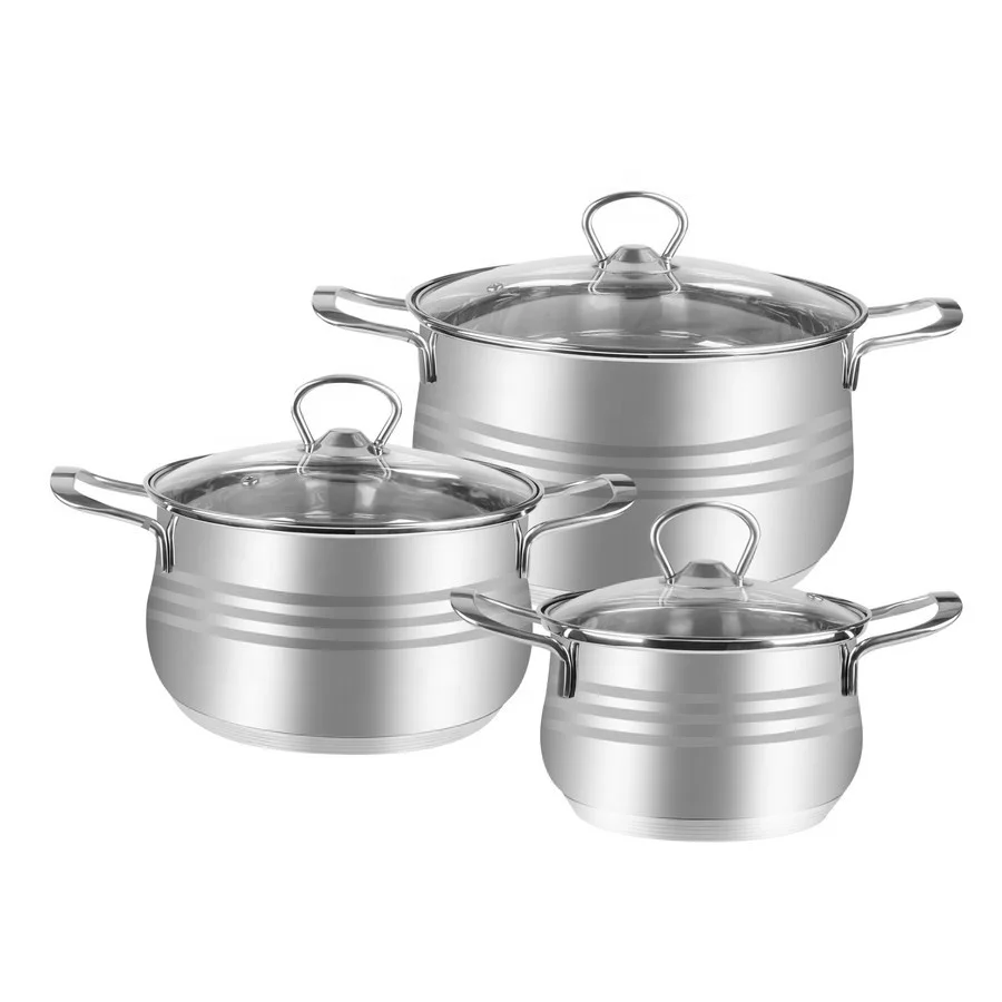 Classic Style MSF-8307 Belly Shape Stainless Steel Casserole Cookware Set Sustainable Kitchen Metal Usage