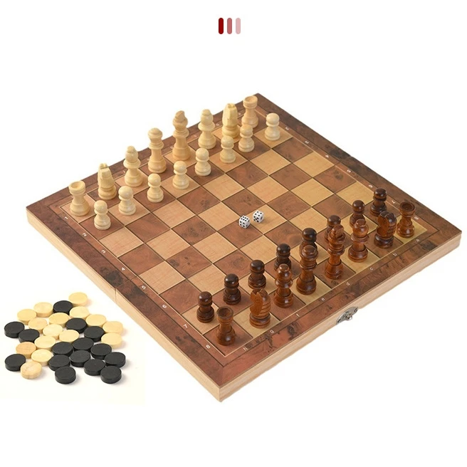3 in 1 Wooden Chess Game Set Creative Folding Portable Chess Board Game Toy Foldable Chess Game