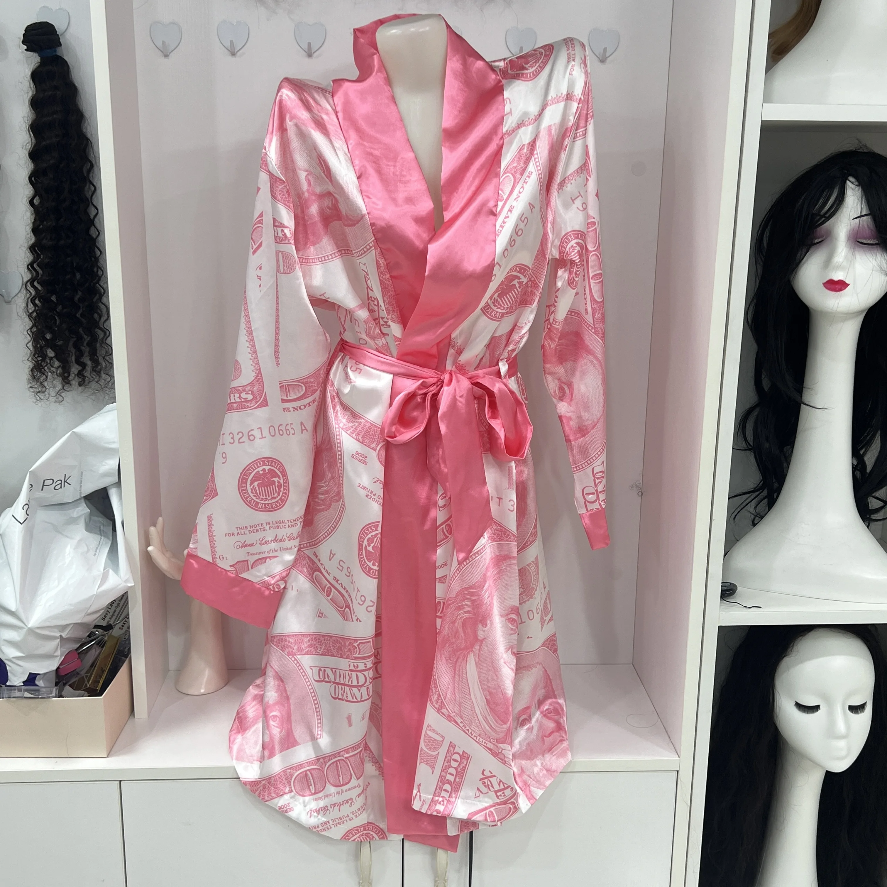 Custom Logo Printed Satin Pajamas Robe Night Long Silk Robe