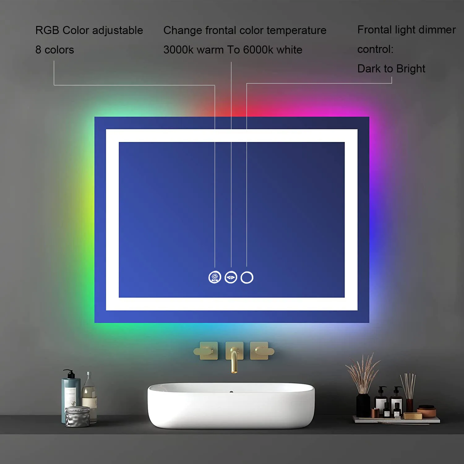 Отель с подсветкой передний свет RGB 24 цвета CCT сенсорный диммер противотуманная Кнопка светодиодное зеркало для ванны