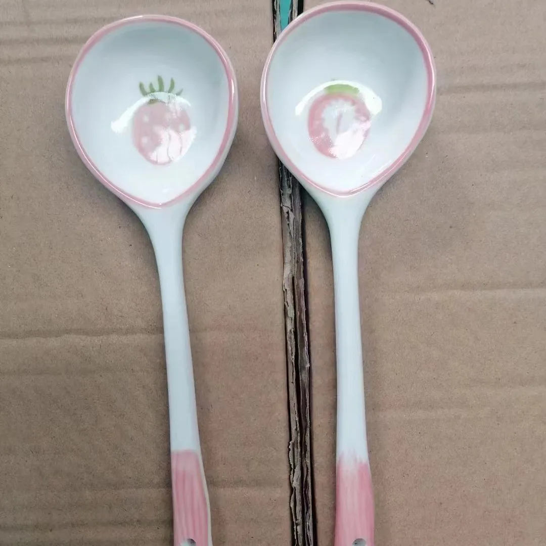 Handmade Retro Ceramic Soup Spoon Cute Personality with Simple Long Handle High Value Dinnerware for Household Use