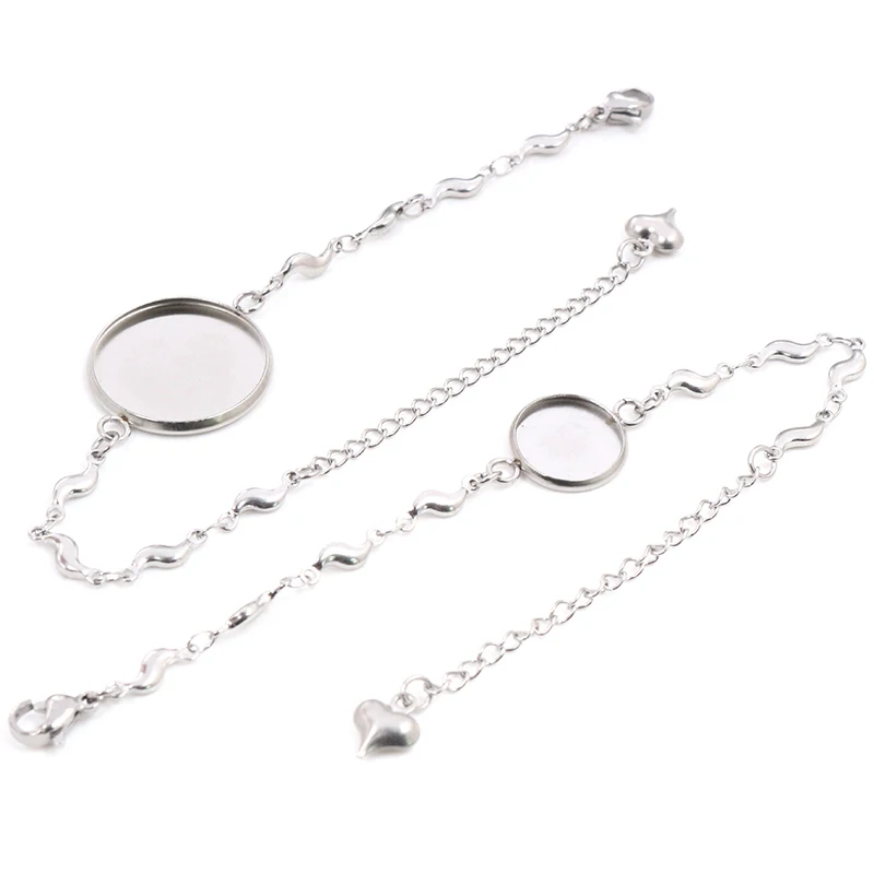 2pcs/Lot Stainless Steel Bracelet Bangle Base Blank Setting Trays Cameo 12/14/16/18/20mm High Quality DIY Jewelry Findings