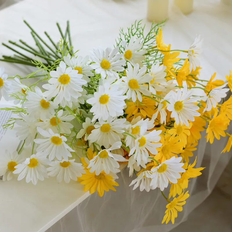 kangxin 5 small Daisy simulation chamomile Dutch chrysanthemum plastic flower silk home decoration manufactur
