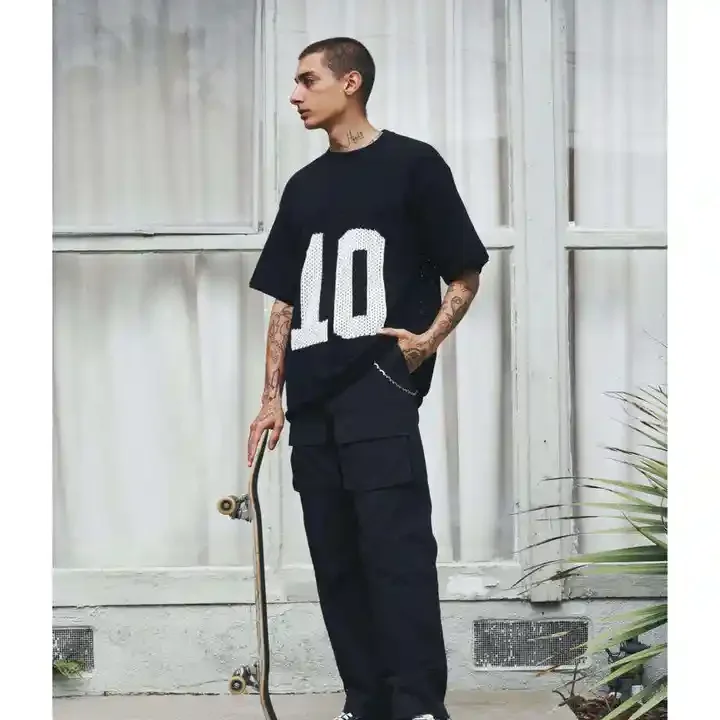 Custom Cable Design Logo Knitwear Fashion Crew Neck Short Sleeve Men Knit Crochet Sweater Top Knitted Mesh Jersey