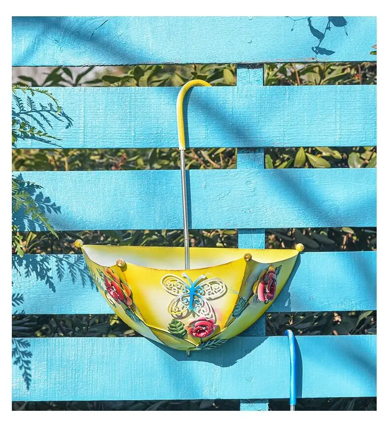 Garden home decoration colorful flower pots custom indoor outdoor iron umbrella flower pot decoration