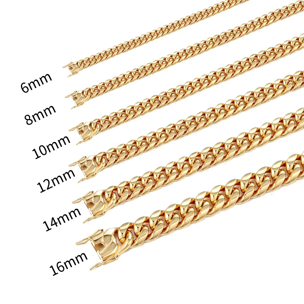 
Wholesale 2021 New Hip Hop Rope Dubai Titanium Buckle Gold Filled Chain Gold Plated Miami Link Big Cuban Necklace Men SUNRAIN 