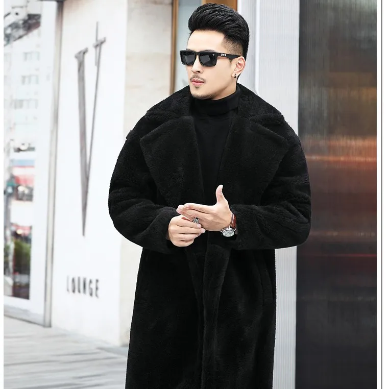 Custom oversized Alpaca Wool Coat fleece lapel Winter Fur Jacket Genuine Teddy long Coats men