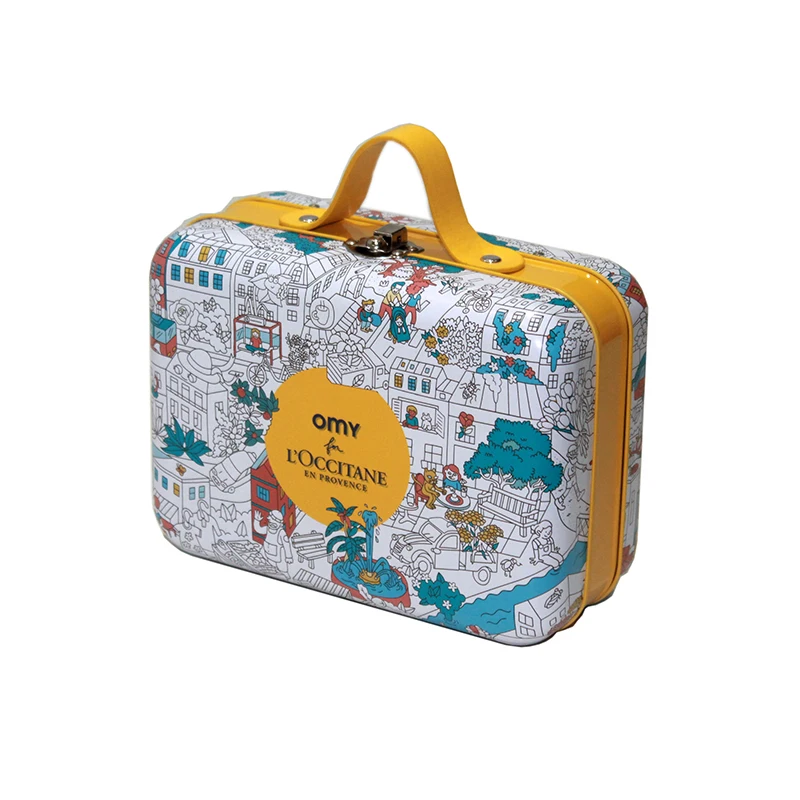 Custom Printing Kids Handle Lunch Box Lovely Metal Tin Box For Christmas Gift