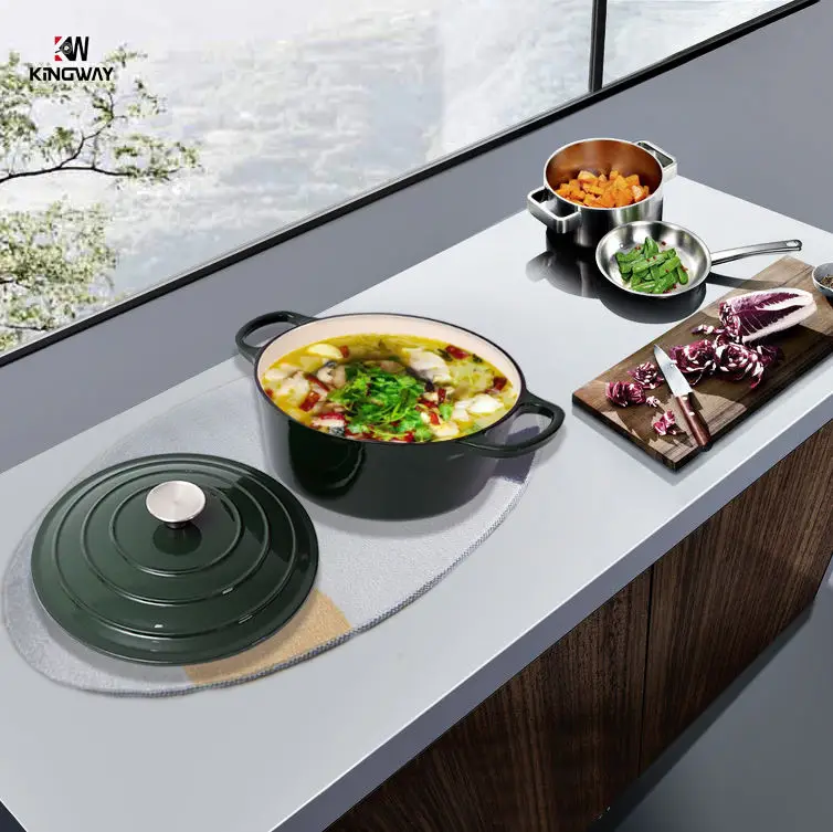 Green Enamel Coated Cast Iron Two Handles Round Gradient Pot lid Casserole Pot