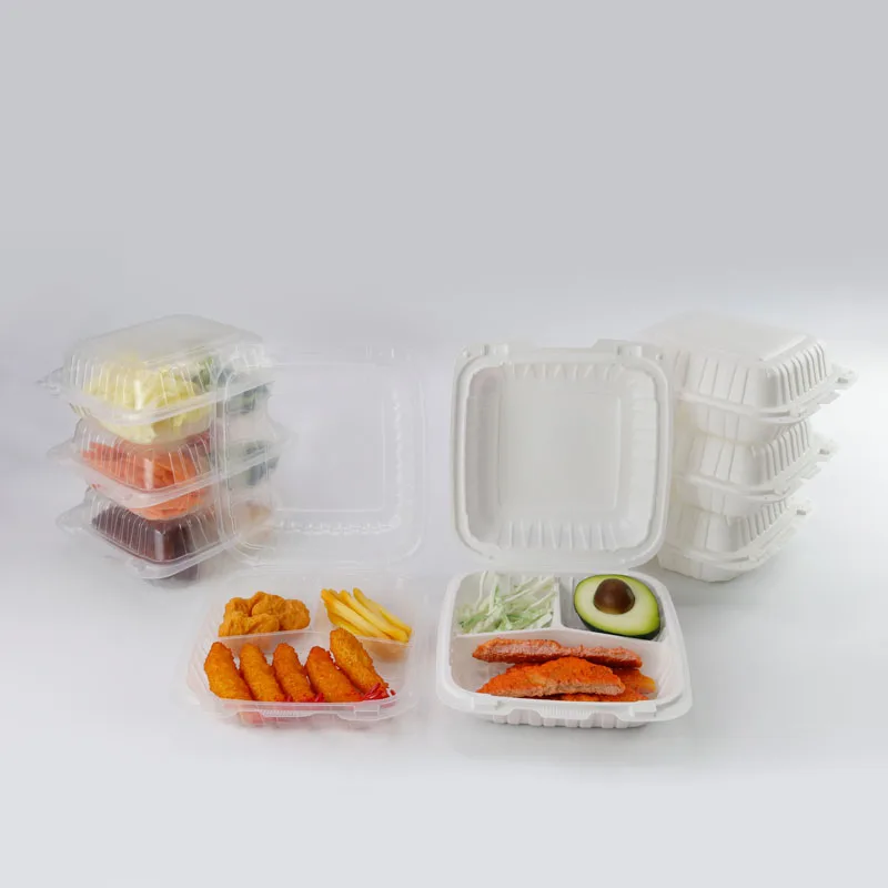 White Disposable Square thermoforming  Clamshell  Food To Go Boxes Restaurant MFPP Take Out Containers Biodegradable food box