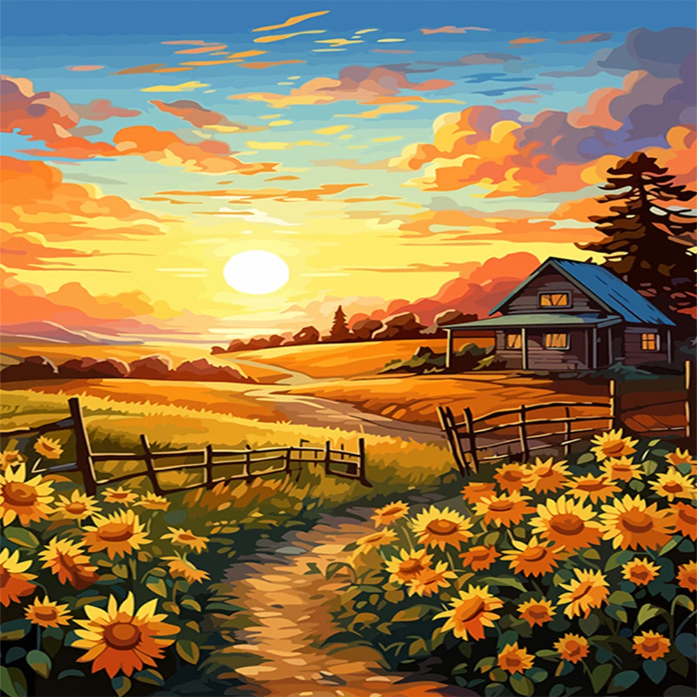 ORFON Sunset 60x75cm/50x65cm/40x50cm Frame Coloring by Numbers House LandscapeHandPaintedUnique Gift OnCanvasUnique