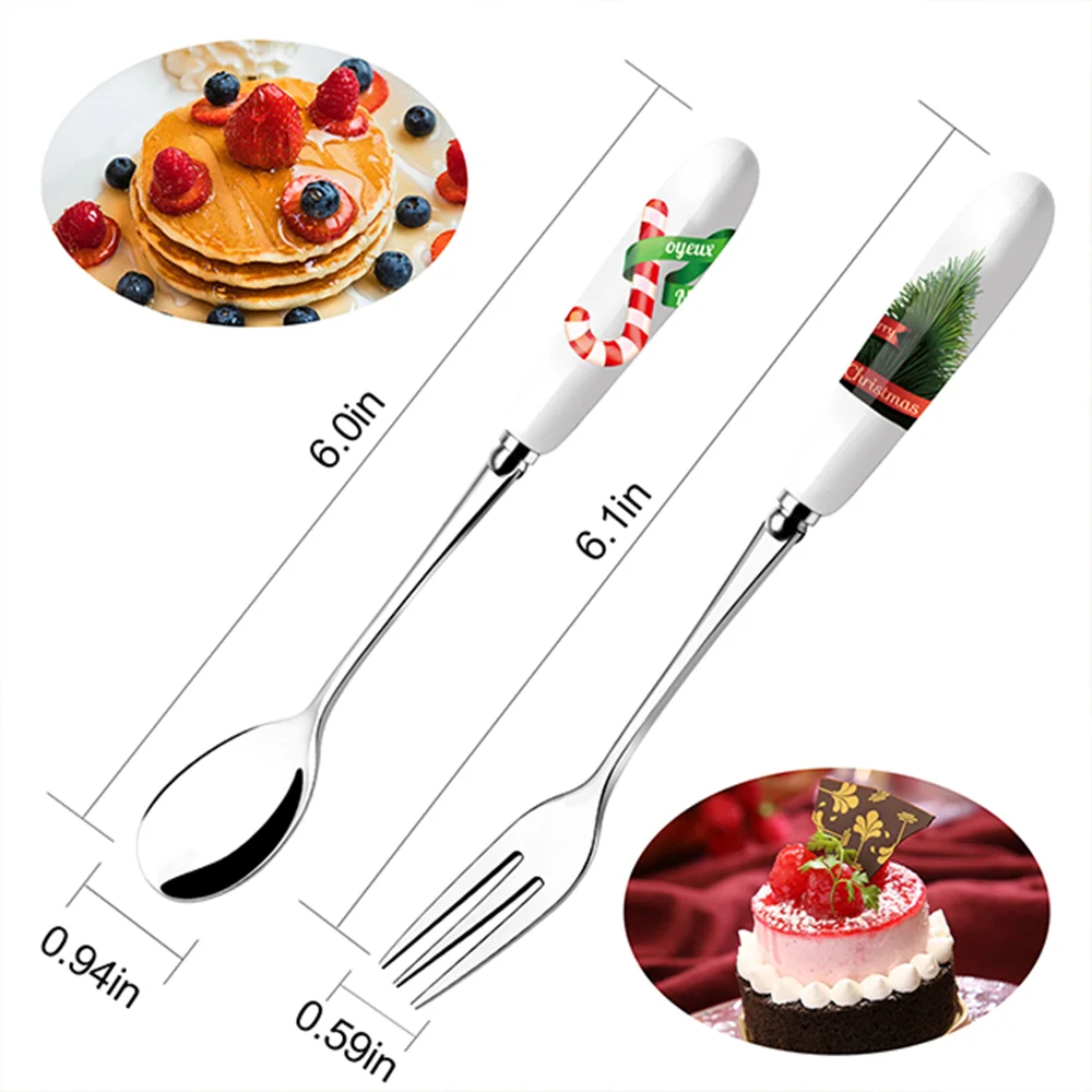 High Quality 12 PCS Spoon and Fork Sets Ceramic Handle Stainless Steel Cutlery Tea Forks Spoons