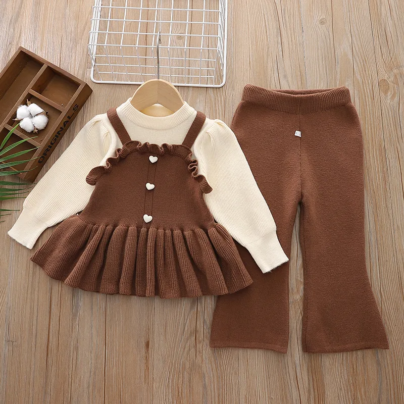 Autumn And Winter Lovely 2pcs Knitted Sweet Casual Clothing Sets Sweater Top Pant Girls Suits