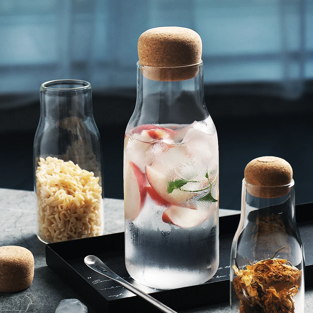 Clear Glass Kitchen Food Storage Jar Sealed Spices Sugar Bottle Tea Coffee Container Box Grains Nuts Candy Can With Cork Lid
