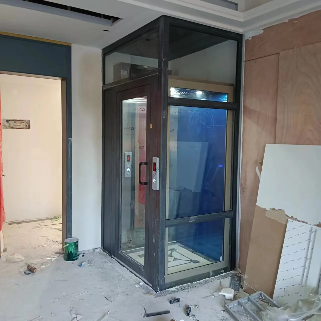 Cheap Hydraulic Low Noise Glass Car Home Hydraulic Automatic Vertical Glass Luxating Outdoor Lift China Residential Elevator