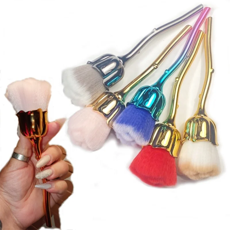 1 Pc Nail Art Brush Soft Clean Dust Powder Pink Rose Flower Shape Foundation Powder Makeup Brushes Nail Dust Brush