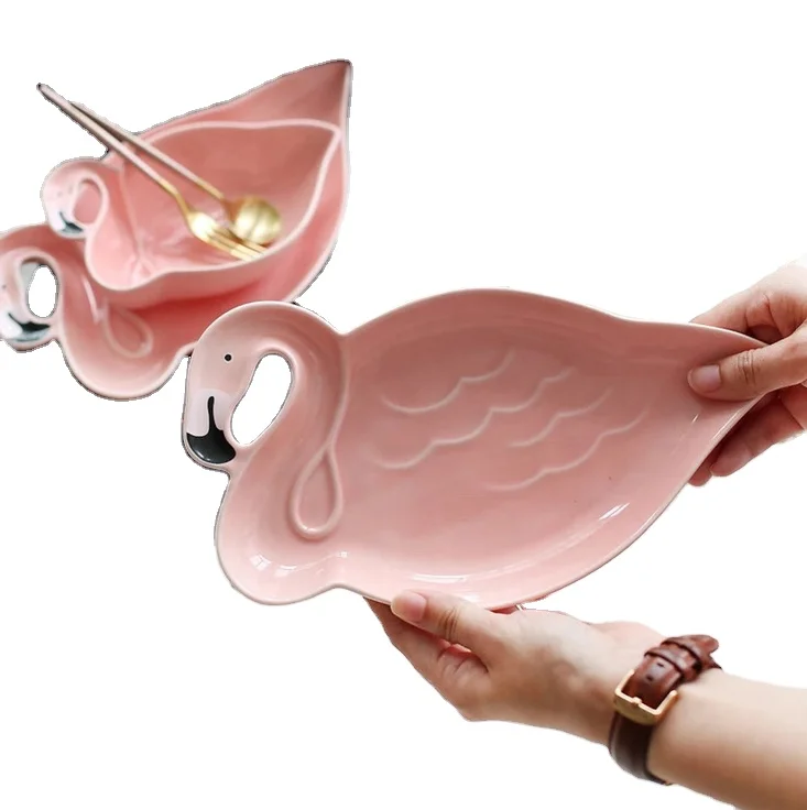 Ins export foreign trade creative flamingo ceramic tableware plate rice bowl snack plate dessert fruit plate