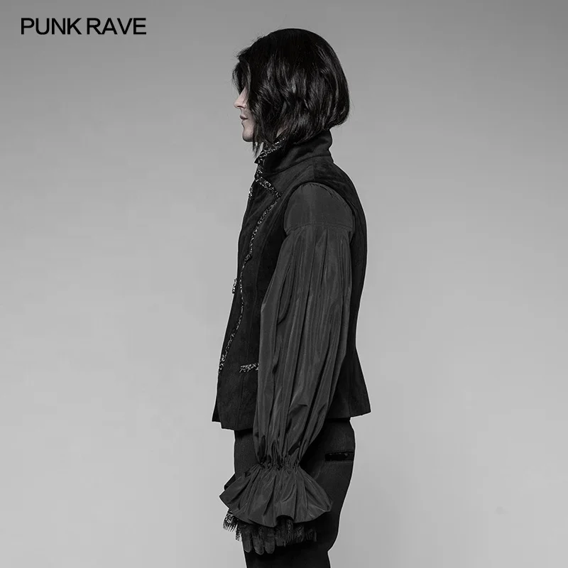
PUNK RAVE WY-948 Gothic Zipper Up Stand Collar High Grade Velvet Elegant Men Suits Vest 