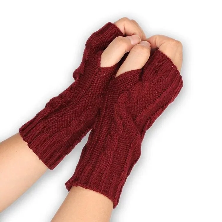 Women Winter Warm Knit Fingerless Gloves Fashion Hand Crochet Thumbhole Arm Warmers Mittens