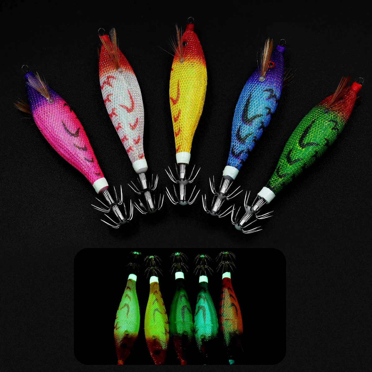 2.5# 10cm/10.5g UV Luminous Glow Fluorescent Squid Jig Hooks Shrimp Prawn Lures Octopus Jigs with BKK HOOK fishing accessories