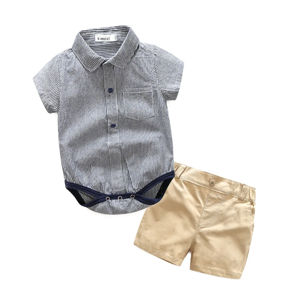 Preppy Style Baby Boy Clothes 2 Pcs Infant Jumpsuit Short Sleeve Summer Baby Clothing Set Summer Boy