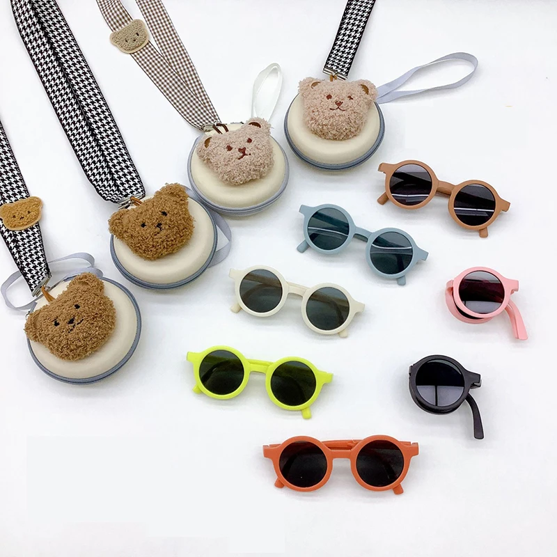 2023 Kids Plastic Folding sunglasses Children Fold Portable Shades Matte Colors Baby Glasses UV400 for Kids