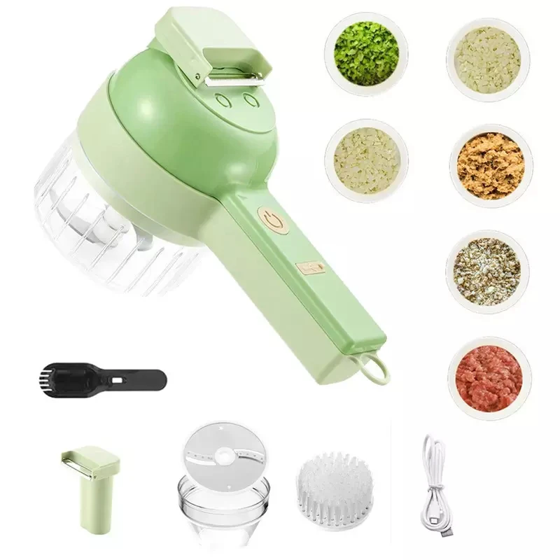 4 в 1 ручная электрическая мини-дробилка для чеснока, измельчитель для еды, слайсер, беспроводная перезаряжаемая через USB терка для овощей, набор терки
