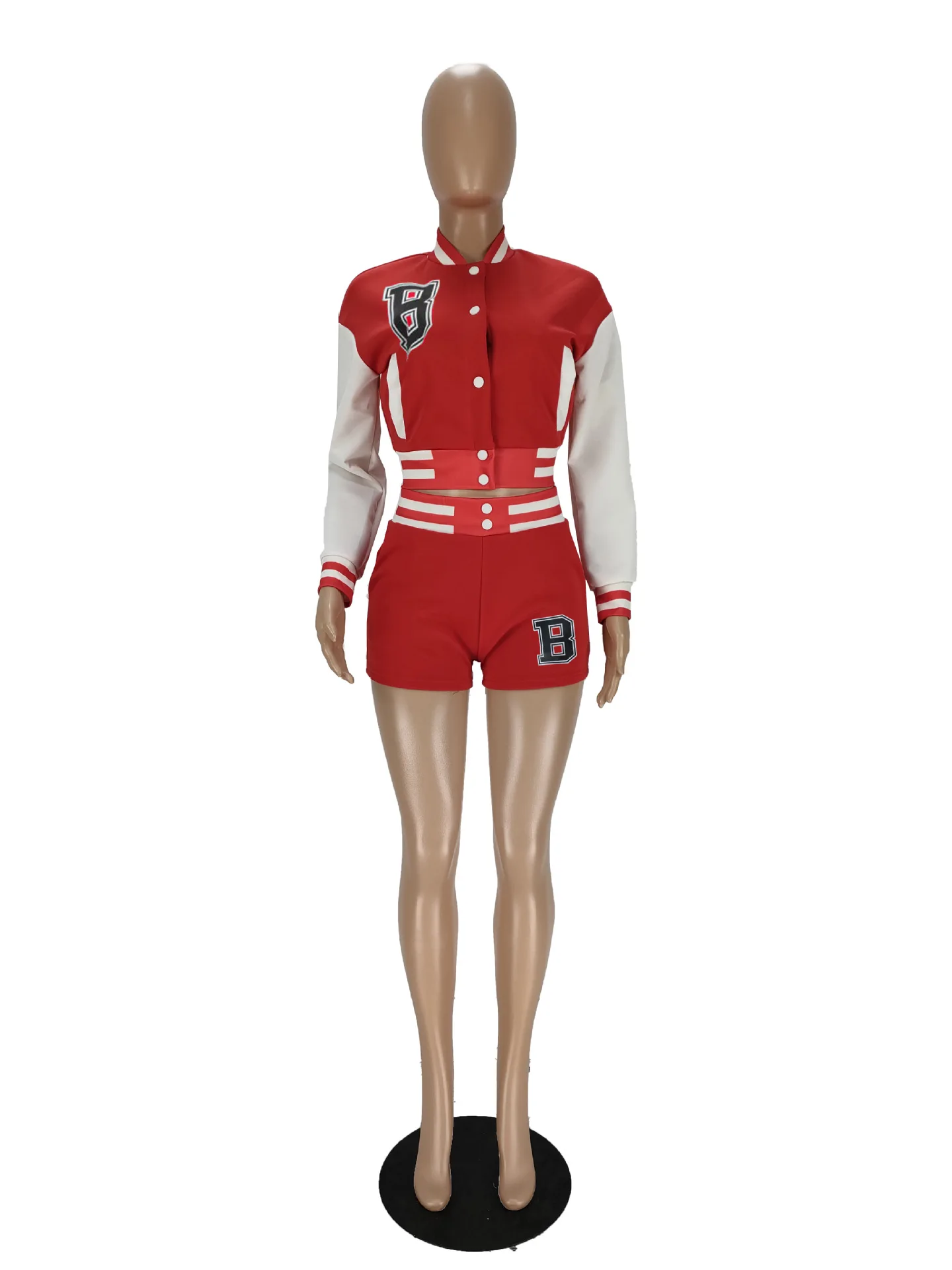 JY043 2022 spring female 2 piece short set letter baseball jacket tracking suit women clothing set