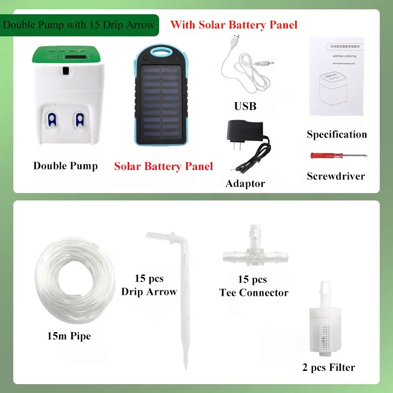 
Micro Automatic Drip Irrigation Kit Houseplants Smart Drip Irrigation System with Solar Battery Panel for Indoor 15 Potted 