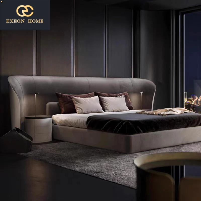 High-end Italian Luxury leather Design Master Bedroom Widescreen Bed Luxury Design 2-Meter Queen Bed