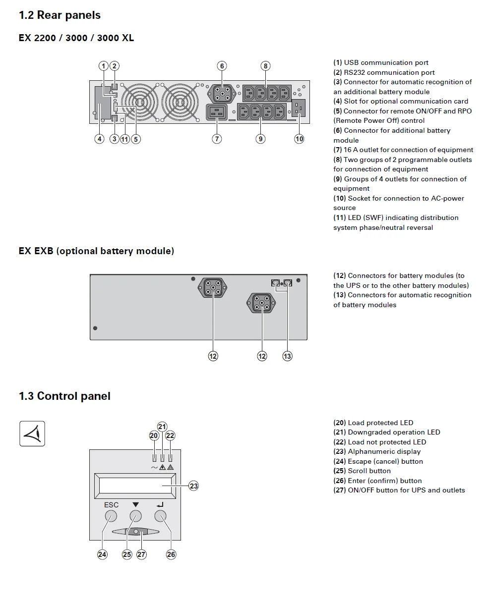 EX 3000 RT 3U Eaton UPS 3000VA 2700W 110V 140V 200V to 284V Rack/tower 3U Uninterruptible Power Supply