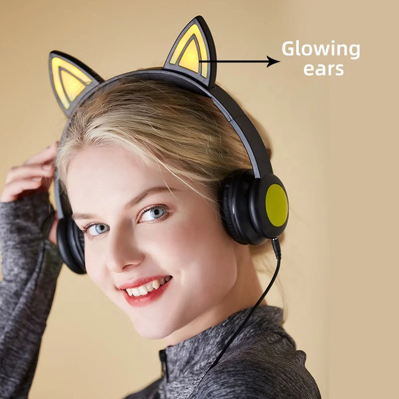 China Factory wireless headset Cute Cat noise cancelling blue tooth BT 5.0 Headsets Stereo Music headphones earbuds