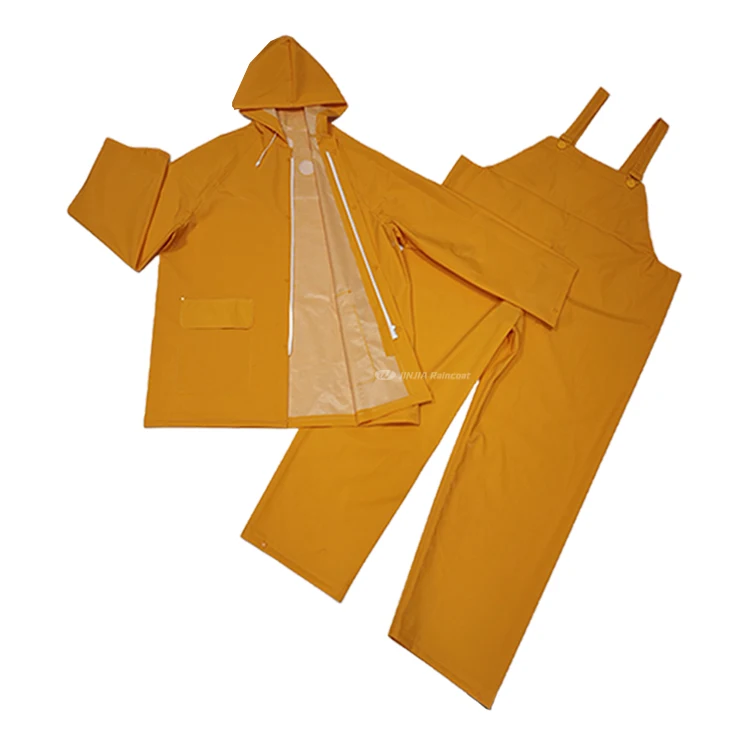 Hot Selling Pvc Polyester Rain Suit Heavy Duty Rain Gear Waterproof Polyester Raincoats Industrial Work Rain Jacket