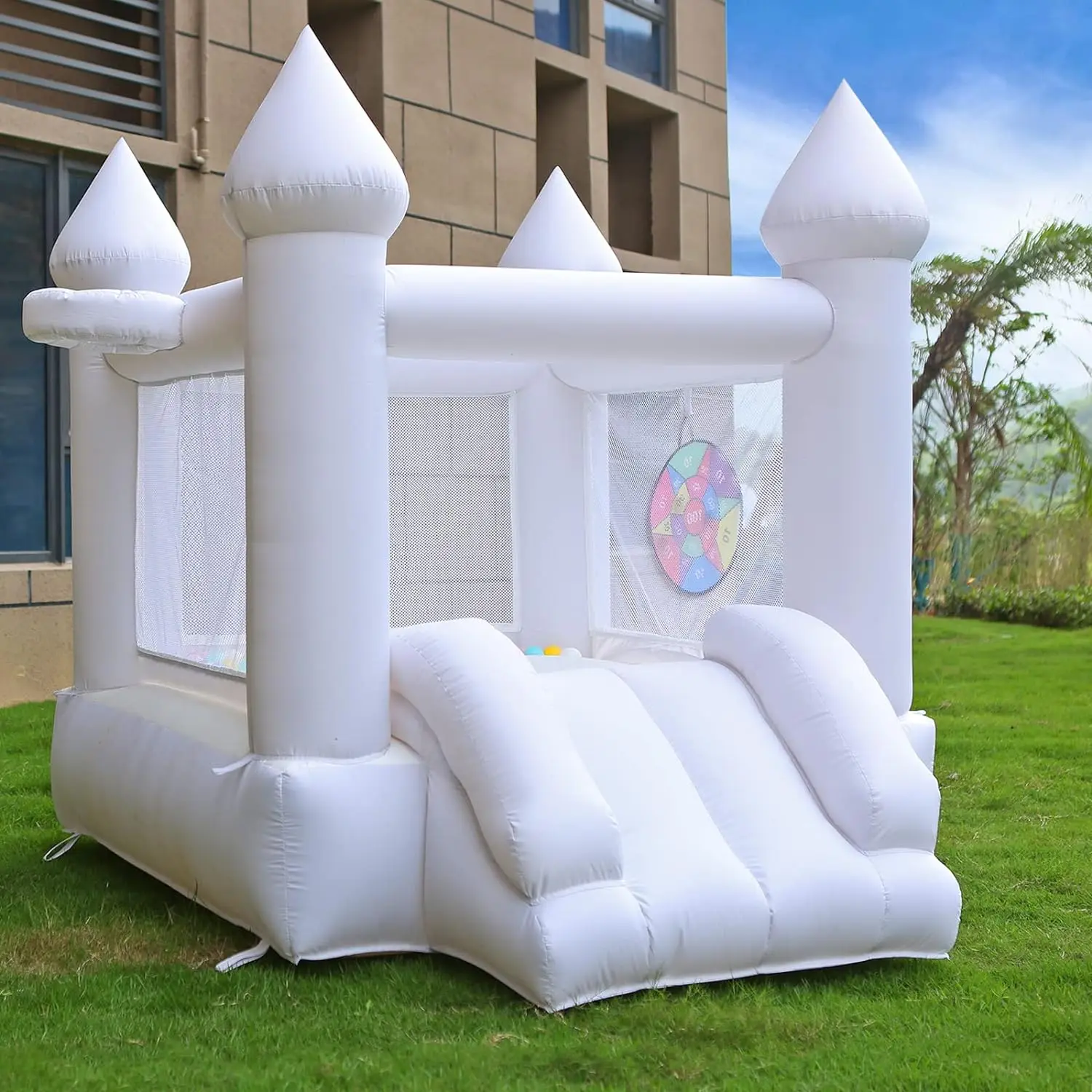 White Bounce House Small Mini 6ftx8ft Indoor Inflatable Bouncy House with Slide for Toddlers Kids1-8 Blower Included