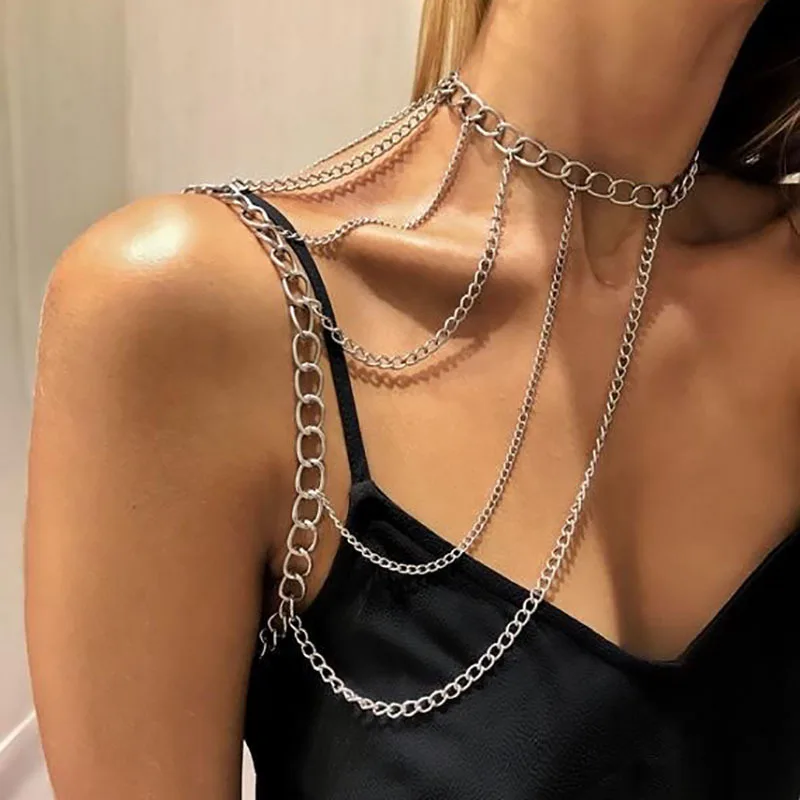  NAKAMURA Fashion multi layer metal body chain popular accessories multi-layer fringe shoulder