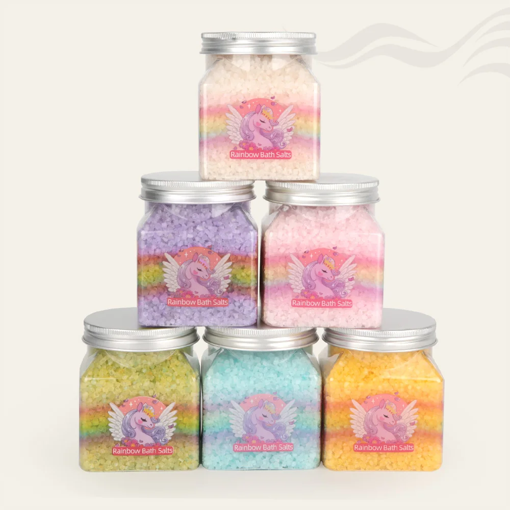 Sample Available Free Packaging Design Calming Rainbow Mineral Bath Salt Aromatherapy Natural SPA Bath Crystal Salt