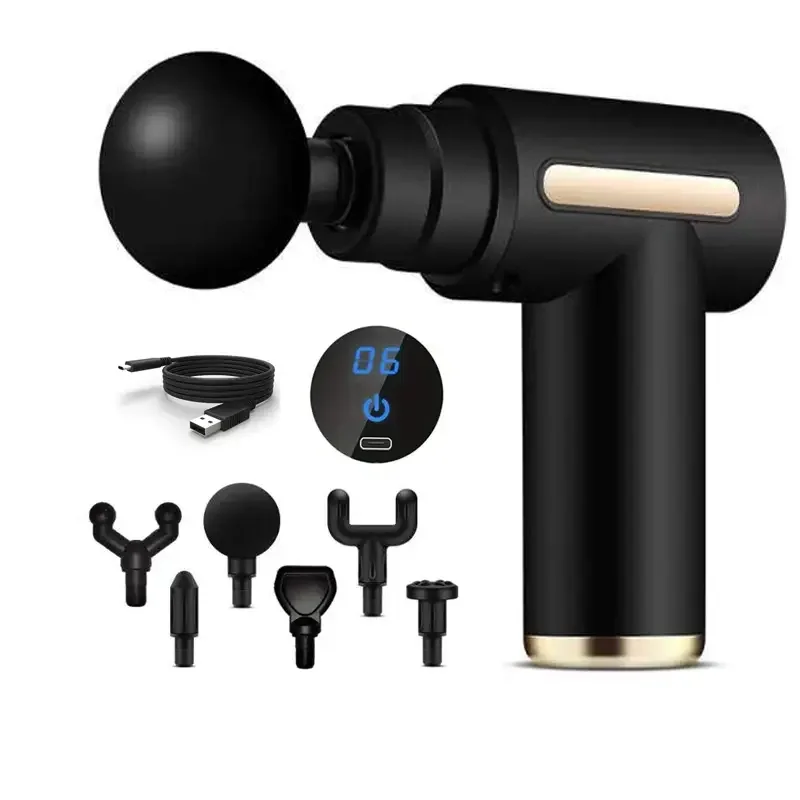 Portable Massage Gun With 6 Massage Heads, Rechargeable 6-Speed Massager  LCD Display
