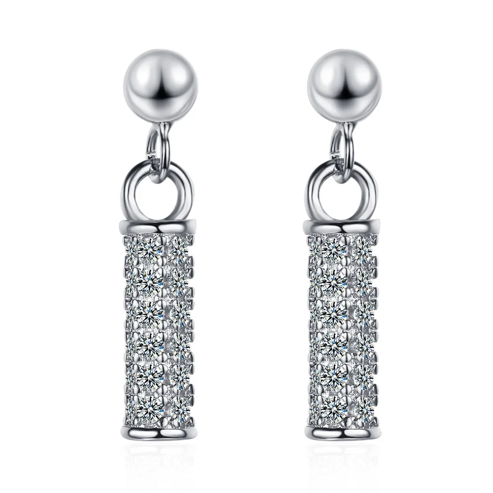 Newest Sweet Temperament Earrings Jewelry S925 Sterling Silver Jewelry Long Cylindrical Zirconium Diamond Earrings