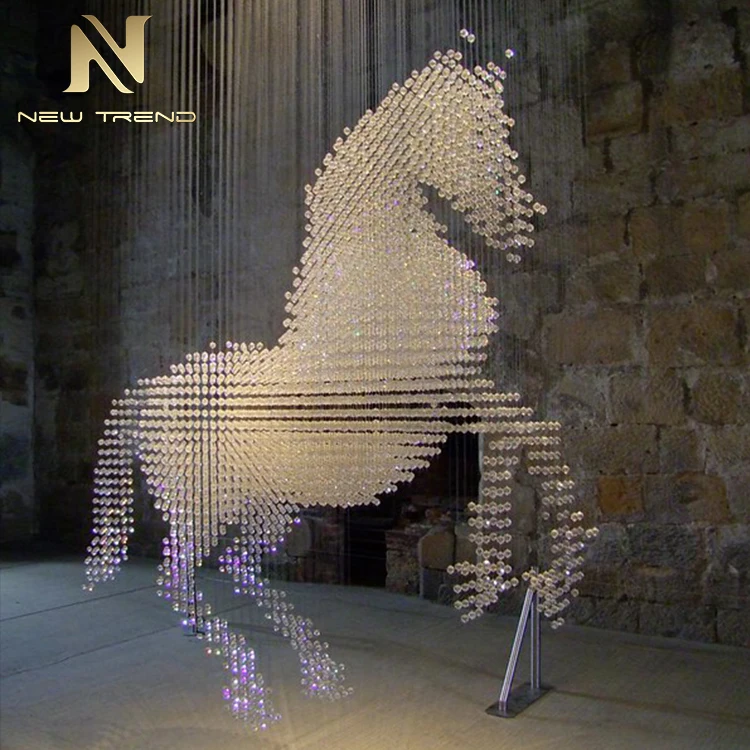 Hotel Lobby Villa Salon Decoration Custom Large Project LED Sculptural Horse Crystal Chandelier Lighting