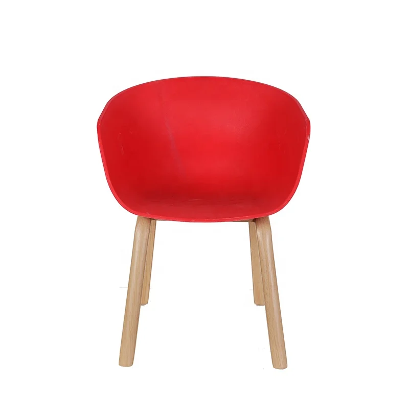 Wholesale popular home furniture colorful plastic dining room chairs Plastic armrest dining chair wood leg coffee chair