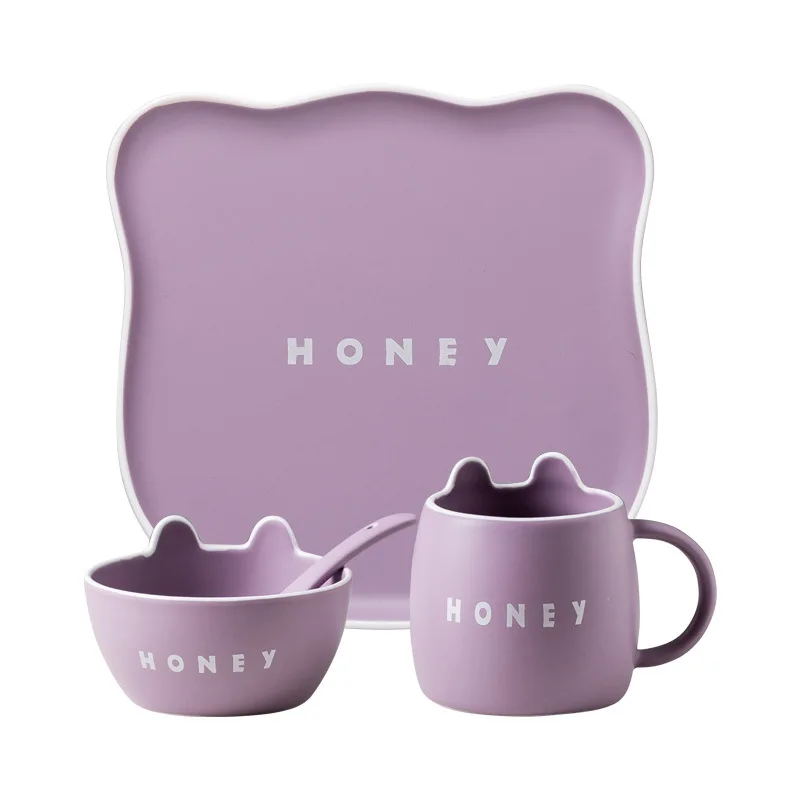 Nordic cartoon children tableware household creative ceramic bowl breakfast cup dessert plate INS French gift set