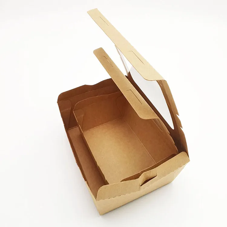 Kingwin Disposable Recycle Food Grade Container Packaging Brown Paper Fast Food Take Away Takeaway Kraft Paper Food Lunch Box