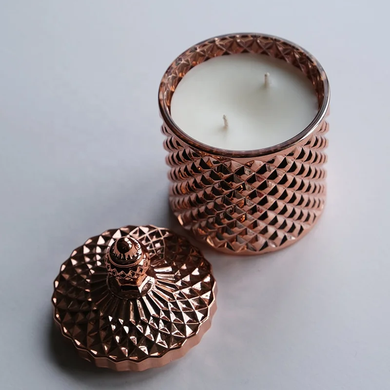 Pattern Engraved Wooden Candle Wicks Soy Wax Scented Candles Luxury Natural Candle With Glass Cover