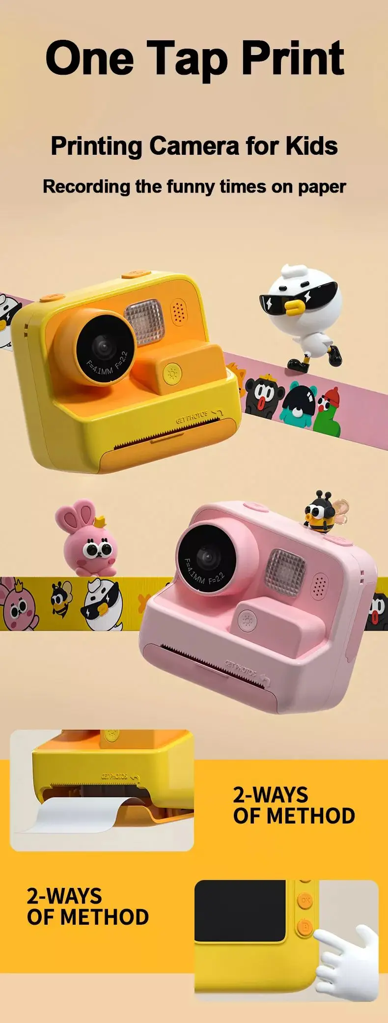 Kids Instant Print Camera For Baby Boys Girls 1080P HD Mini Camera With Thermal Photo Paper Toys Digital Camera Gifts Toys