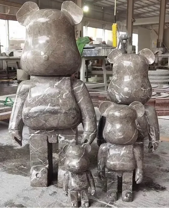 Natural marble stone bear sculpture black marble jade crystal bear sculpture crafts ornaments