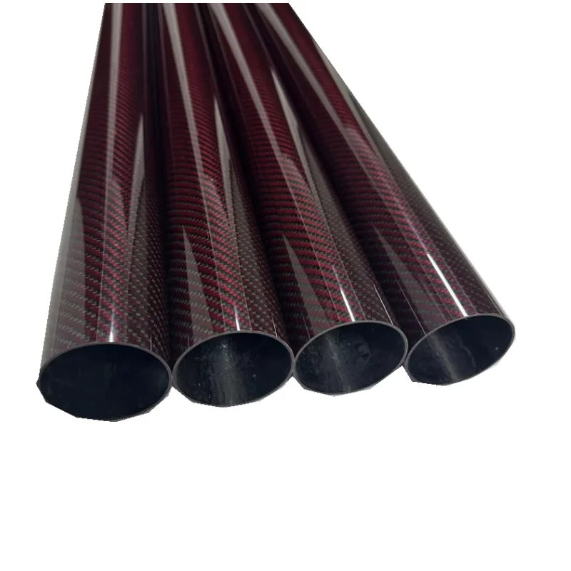 Глянцевая трубка из углеродного волокна красного цвета круглая карбоновая трубка