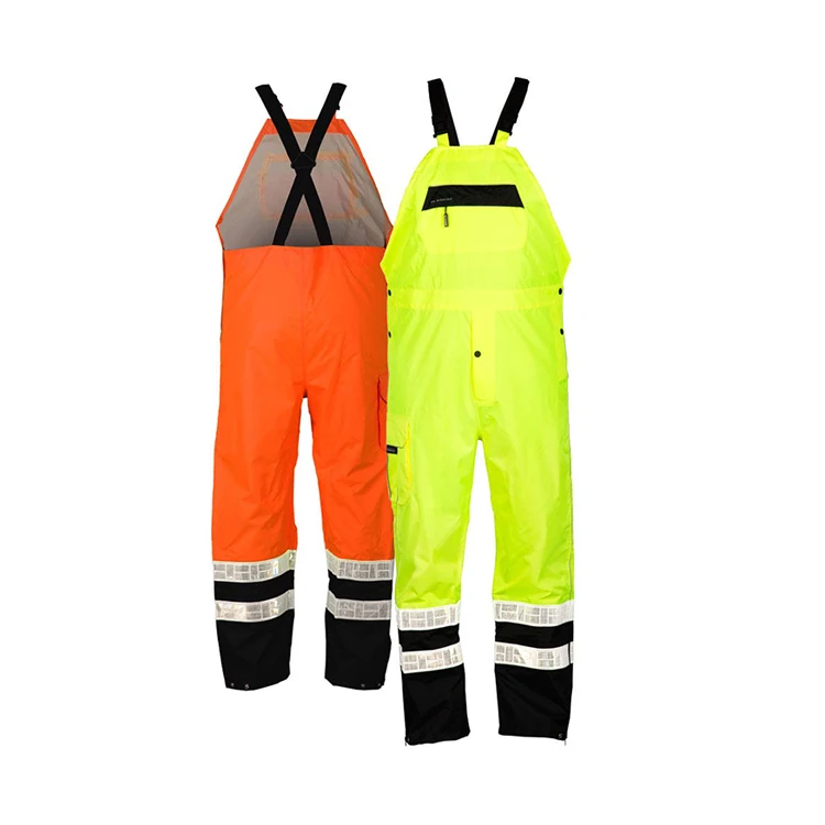 Custom logo yellow black reflective fr high visibility workwear bib pants waterproof coveralls